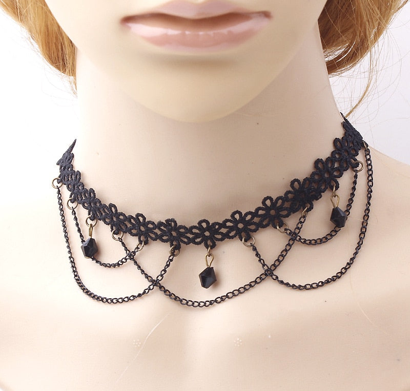 Iaceble Black Lace Collar Chain Necklace Gothic Tattoo Choker Collar Hollow  Lace Clavicle Necklace Vintage Lace Choker Necklace Jewelry for Women and