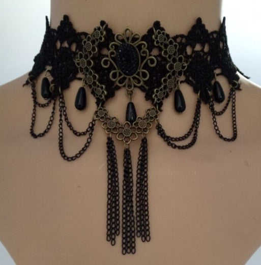 Allereyae Vintage Black Lace Choker Necklace Black Teardrop Crystal Choker  Necklace Gothic Hollow Lace Necklaces 90s Victorian Tattoo Necklace Jewelry