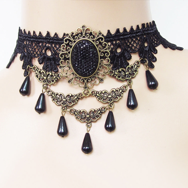 2020 fashion Gothic Victorian Water Drop Choker Necklace Black Lace Multi-Storey Choker Collar Vintage Women Wedding Jewelry