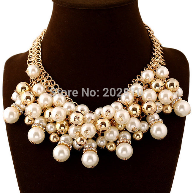 2020 new model big & chunky chain pearl necklace for gold-color,fine quality pearl multi-layer necklaces for Wedding & party