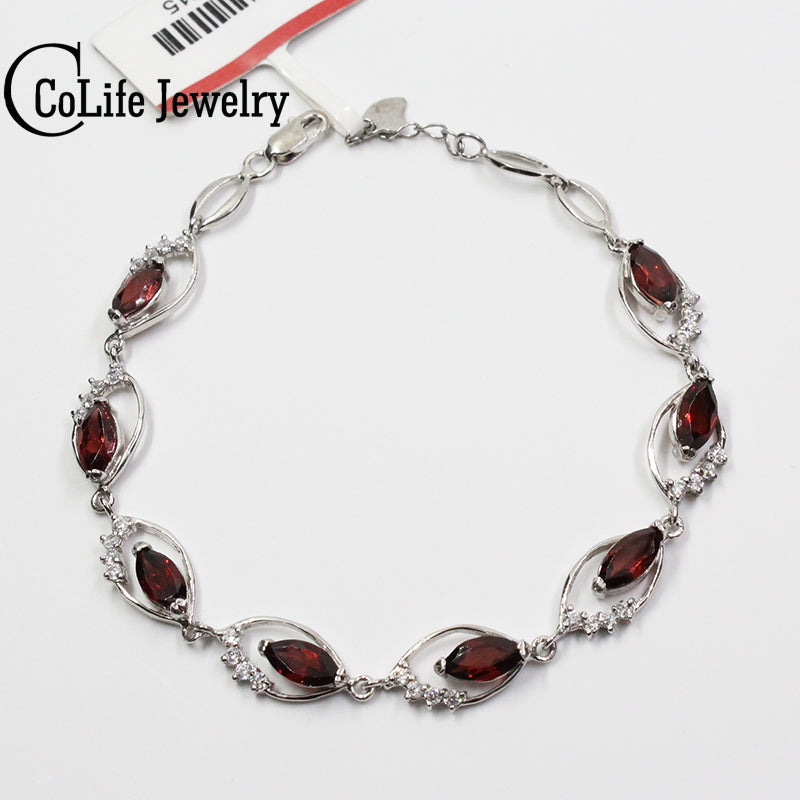 2020 new summer fashion silver bracelet 8 pcs natural garnet bracelet solid 925 silver gemstone bracelet for evening party