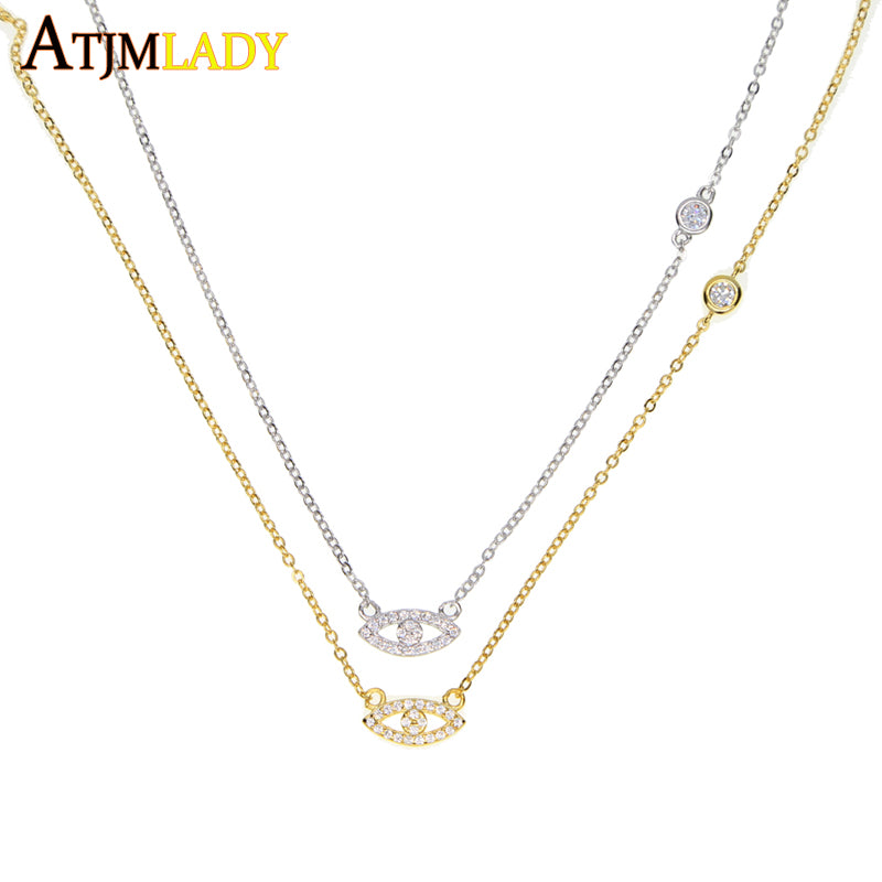 2020 sparking dainty thin chain fine silver 925 jewelry cute tiny bezel cz connector women charm necklace
