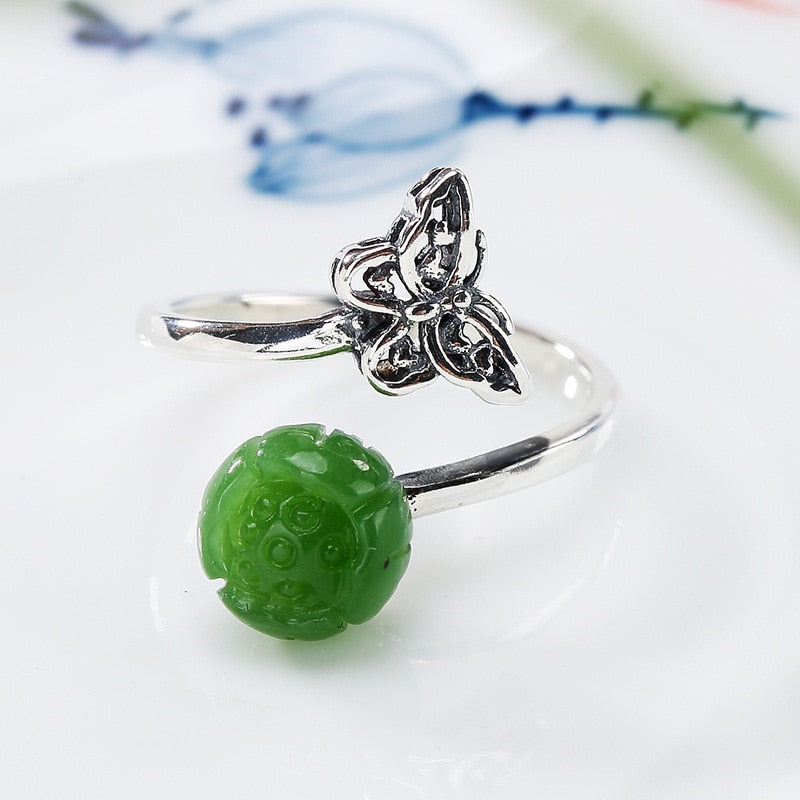 2020 Anel Feminino New Fashion S925 Sterling Antique And Tian Biyu Mosaic Butterfly Lady High-end Open Ring Rings Wholesale