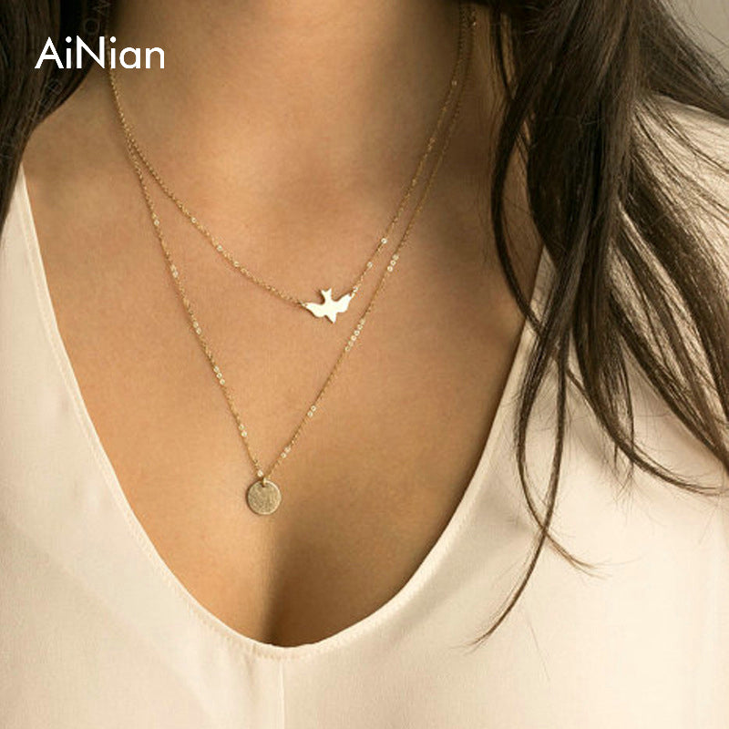 2020 Boho Choker Necklace Silver Fashion Chain Beads Metal Discs Jewelry Pendants Multi Layer Necklace Gold Necklaces For Women