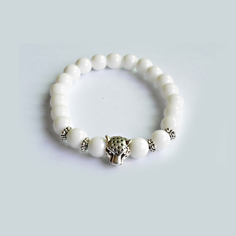 2020 Brand Trendy Silver Plated Leopard Head Charm Bracelets Men Natural Stone Stone Beads For Men Me Jewelry pulsera hombres