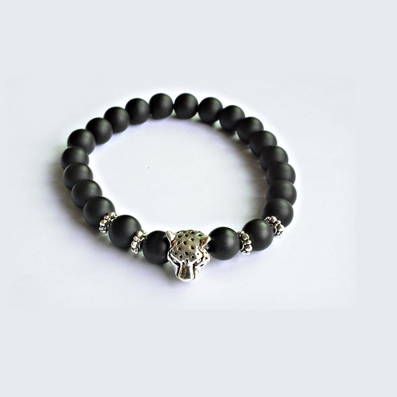 2020 Brand Trendy Silver Plated Leopard Head Charm Bracelets Men Natural Stone Stone Beads For Men Me Jewelry pulsera hombres