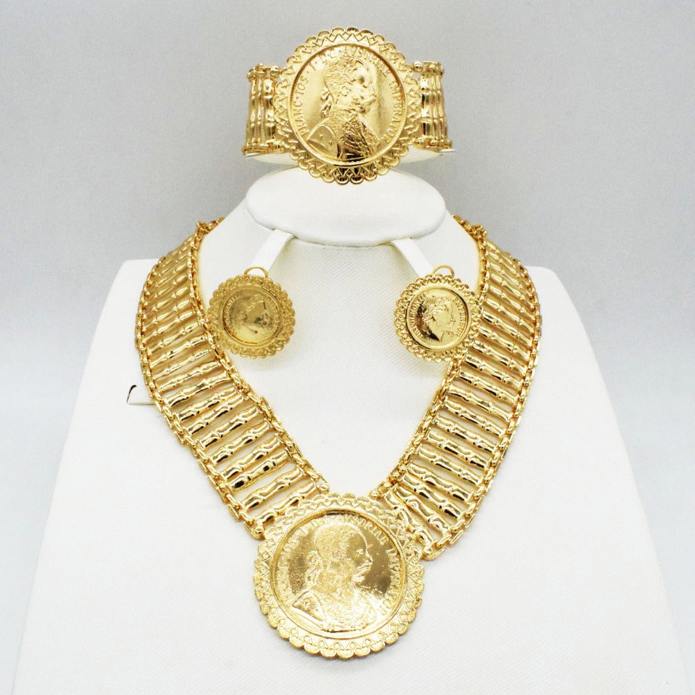 2020 Bridal Gift Nigerian Wedding African Beads Jewelry Set Brand Woman Fashion Dubai Gold Color Jewelry Set Wholesale Design