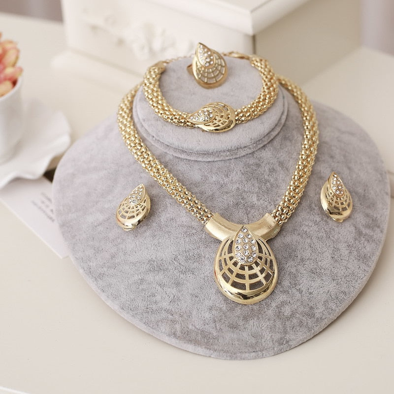 2020 Bridal Gift Nigerian Wedding African Beads Jewelry Set Brand Woman Fashion Dubai Gold Jewelry Set Wholesale Design