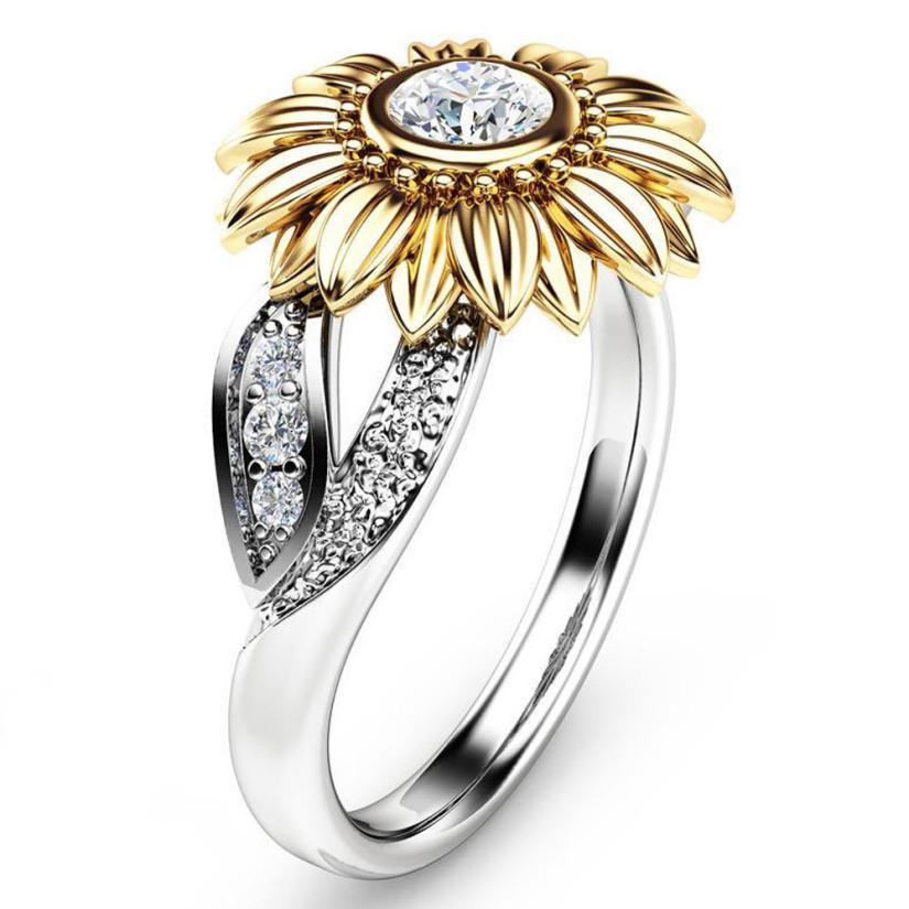 2020 Charm CZ Stone Ring Bague Femme Sunflower Crystal Wedding Rings for Women Drop Shipping Gift Fashion Jewelry