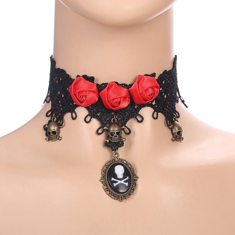 2020 Collares Halloween Lace Choker Necklace Skull Crystal Vintage Chokers Necklaces & Pendants Statement Party Jewelry Gift