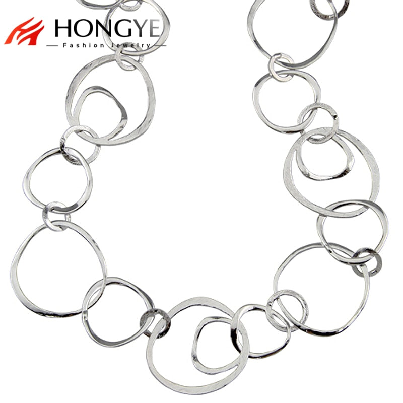 2020 Collars New Arrival Fashion Women Shiny Gold/Silver Color Long Hoop Chain Statement Necklaces Bohemia Casual Jewelry