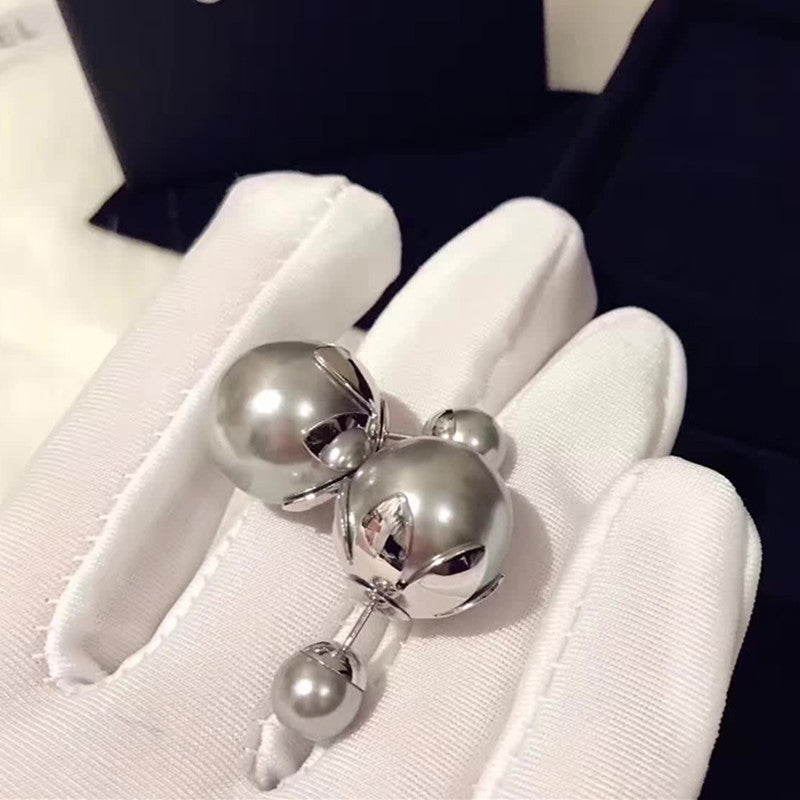2020 Customizable Fashion Drop Jewelry Boho Wedding Korean Double Side Pearl Earring For Women Silver 925 Stud Earring Set Girls
