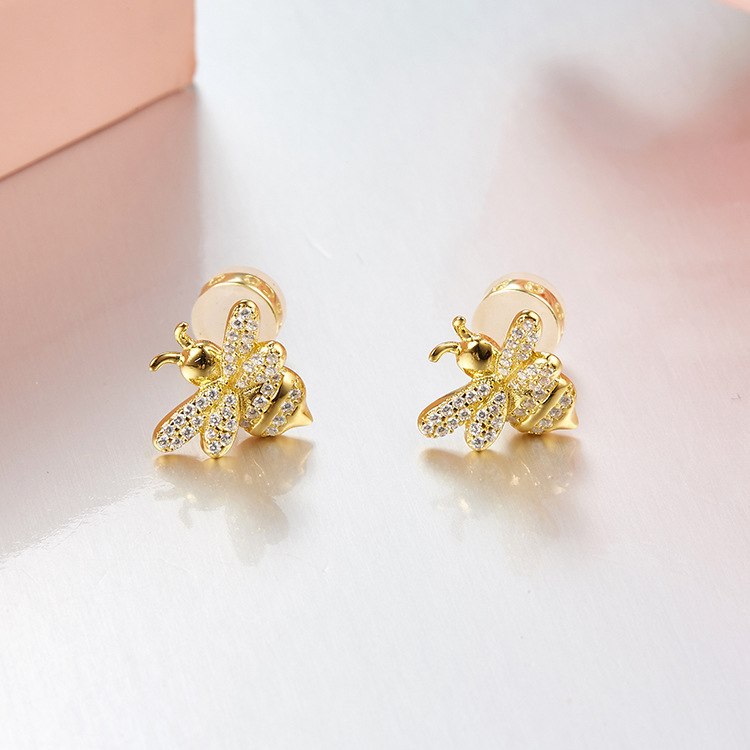 2020 Cute Animal BEE Stud Earring Jewelry Luxury Style 3 Colors 925 Sterling Sliver Bee Ear Earrings For Women Gift