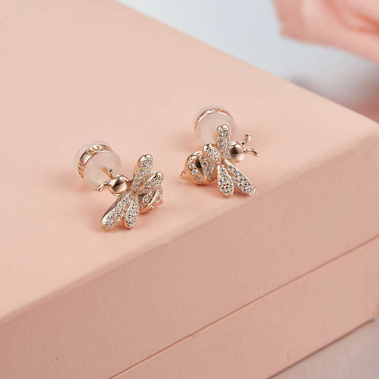2020 Cute Animal BEE Stud Earring Jewelry Luxury Style 3 Colors 925 Sterling Sliver Bee Ear Earrings For Women Gift