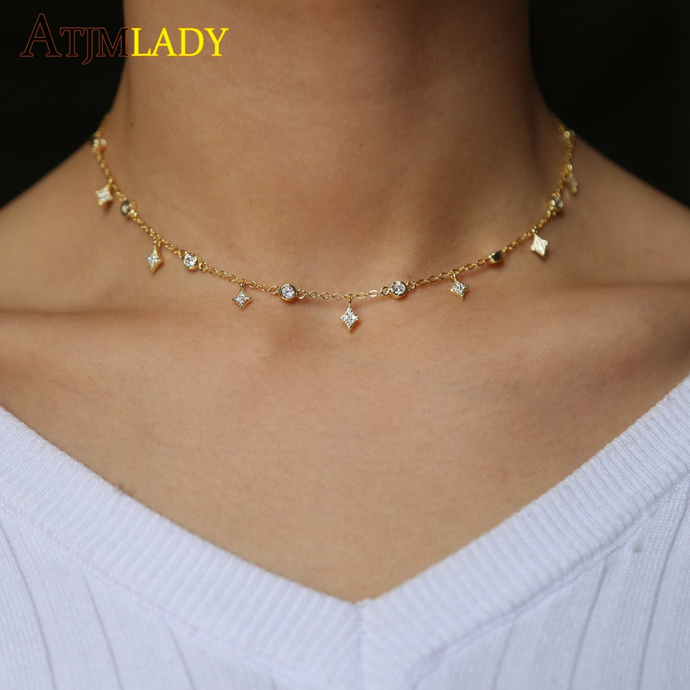 2020 Designs Cubic Zirconia Crystal Gold White Rose Gold Silver Color dangle star cz drop Choker Necklaces Jewellery for Women