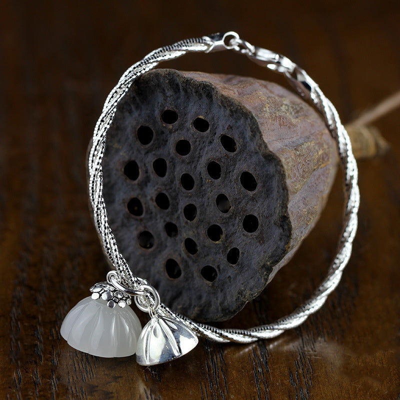 2020 Elegant Natural Jade 100% 925 Sterling Silver Charm Bracelets & Bangles Original Design Bracelet Jewelry Gift For Women