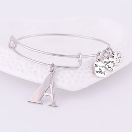 2020 Expandable Stainless Steel Charm Bracelet Diameter Ancient Silver A-Z Initial Letter Charm Bracelet Adjustable Wire Bangle