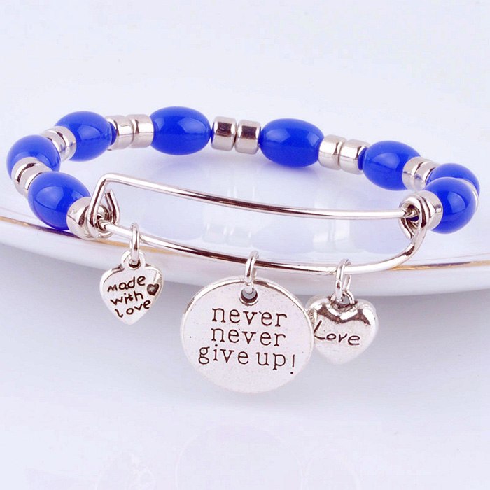 2020 Expandable adjustable wire wrap acrylic beads bangle bracelet Never give up charm cuff bracelet for women Jewelry XY160315
