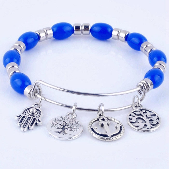 2020 Expandable adjustable wire wrap acrylic beads bangle bracelet hand life tree charm cuff bracelet for women Jewelry XY160317