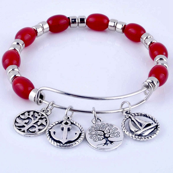 2020 Expandable adjustable wire wrap acrylic beads bangle bracelet hand life tree charm cuff bracelet for women Jewelry XY160317