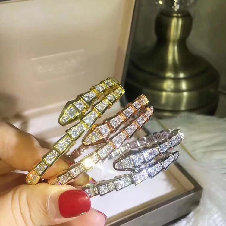 2020 Exquisite Brand super flash snake Bracelet bangle Full drilled cuff bangle for women top quality fine jewelry