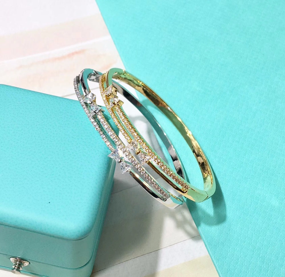 2020 Exquisite stainless steel Double bow tie Bracelet with cz stones cuff bangle for women top quality fine jewelry