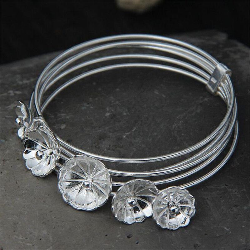 2020 Fashion 5 Layers Flower Charms Bracelets & Bangles Wire Bangle Bracelets For Women Pulsera 25.90G