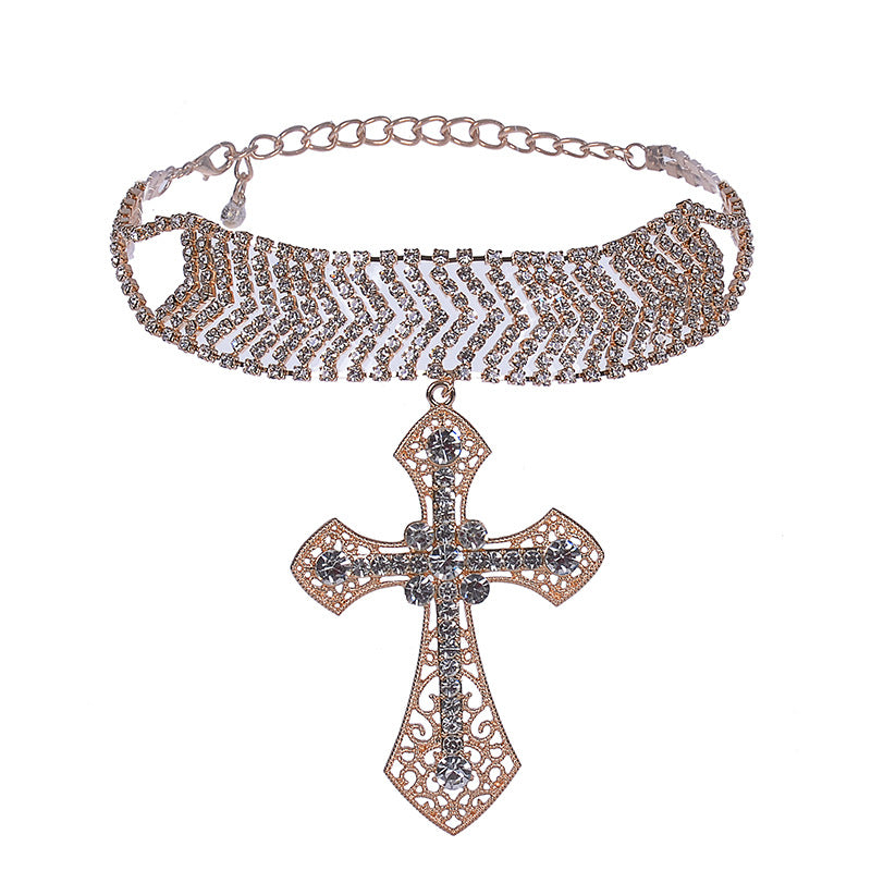 2020 Fashion Big Luxury Cryatal Cross Statement Necklaces Women Silver Gold Chain Jewelry Pendant Choker collier collares A3040