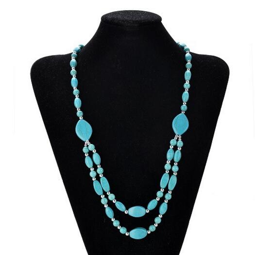 2020 Fashion Bohemian Vintage Synthetic Turquoises stone Long Necklaces for Women Pearls Necklaces