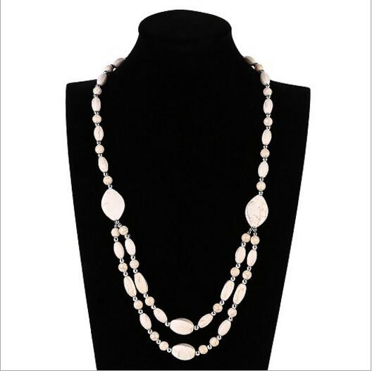 2020 Fashion Bohemian Vintage Synthetic Turquoises stone Long Necklaces for Women Pearls Necklaces