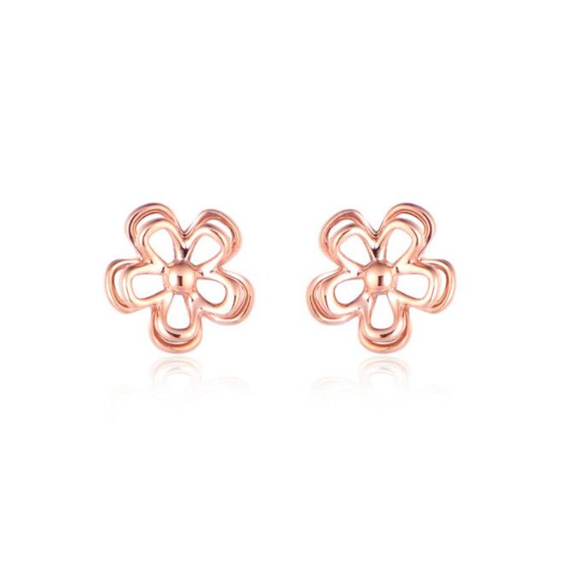 2020 Fashion Design AU750 Earrings for Women Hollow Out Flower Stud Earrings Simple 18K Gold Ear Jewelry 0.50g
