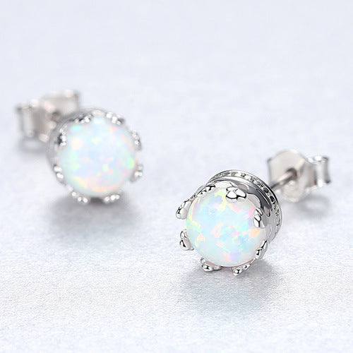 2020 Fashion Fire Opal Stud Earrings For Women Bridal 925 Sterling Silver Wedding Party Small round Earrings Brinco simple Ear
