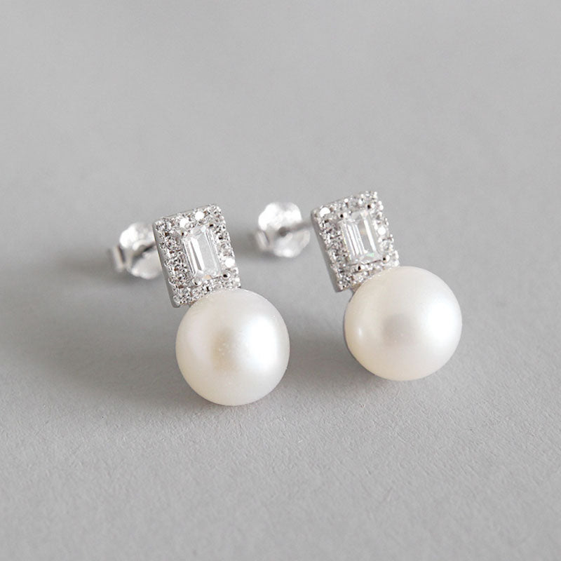 2020 Fashion Natural Pearl Earrings AAAA Zircon 925 Sterling Silver Jewelry Friend Gift