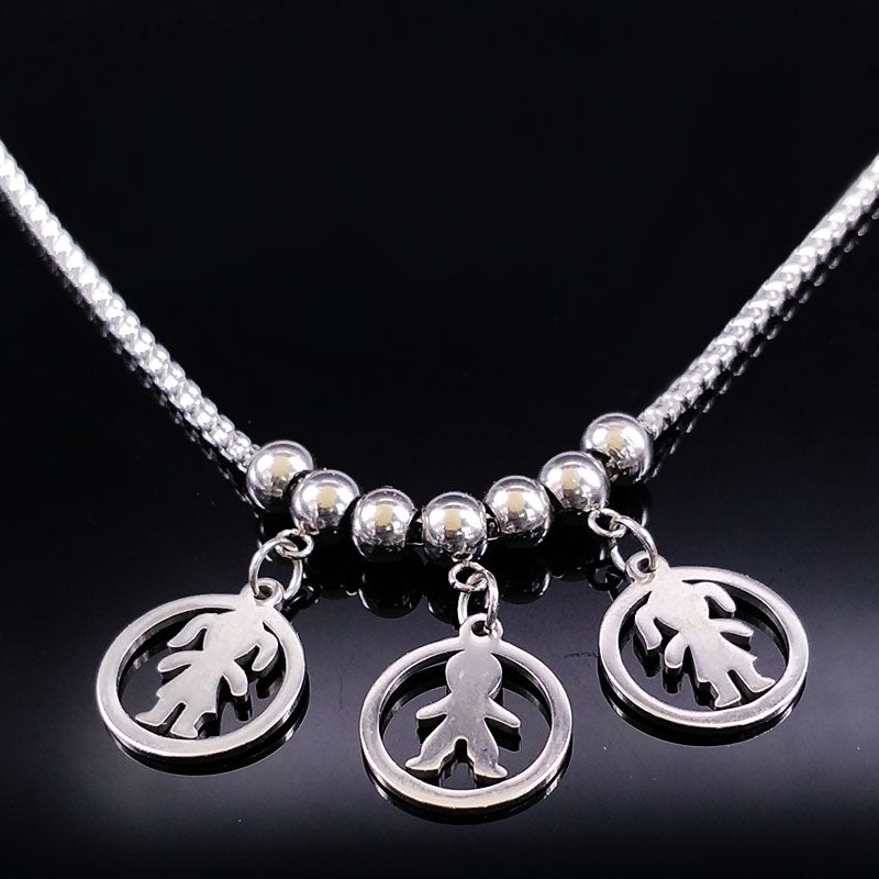 2020 Fashion New Boy and 2 Girl Stainless Steel Necklaces for Women Long Necklace & Pendants Jewelry collares mujer N74198