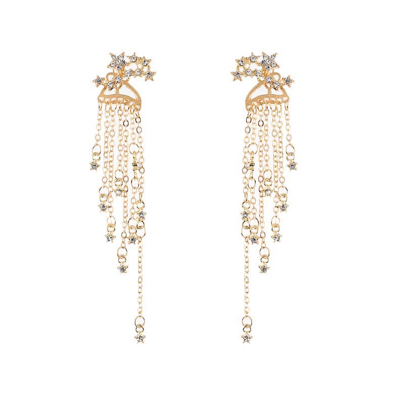 2020 Fashion New Gold Silver Color Stars Tassel Crystal Stud Earring for Women Vintage Metal Long Studs Earring Jewelry XZS6