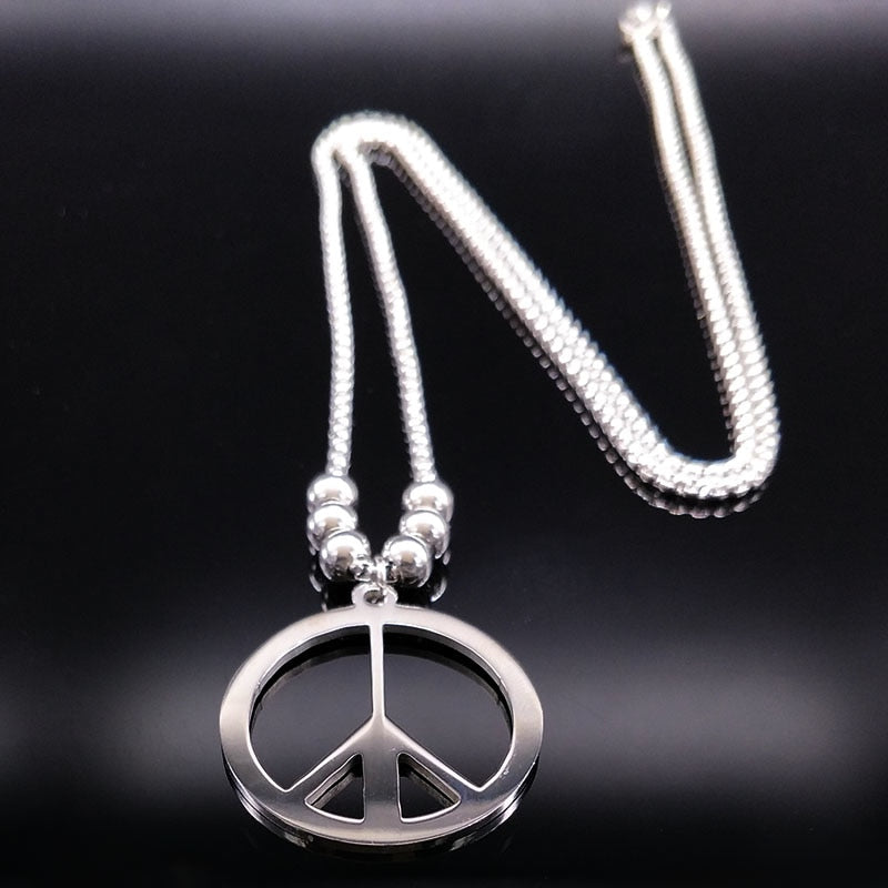 2020 Fashion Peace Sign Stainless Steel Long Necklace Men Jewerly Silver Color Necklaces Pendants Jewelry colar choker N1745