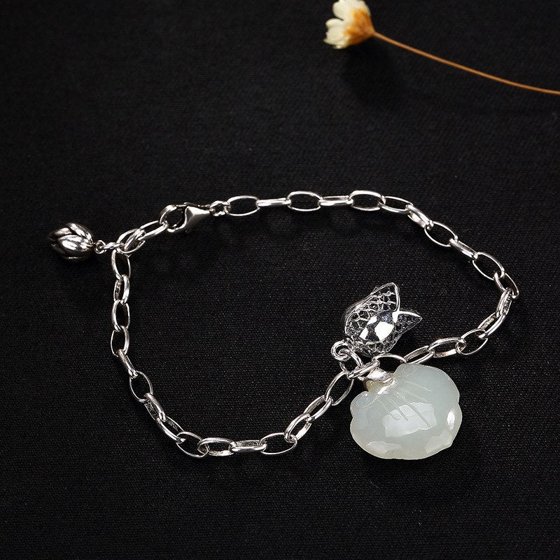 2020 Fashion Silver S925 Pure Silver And Tian Baiyu Emerald Ruyi Lotus.