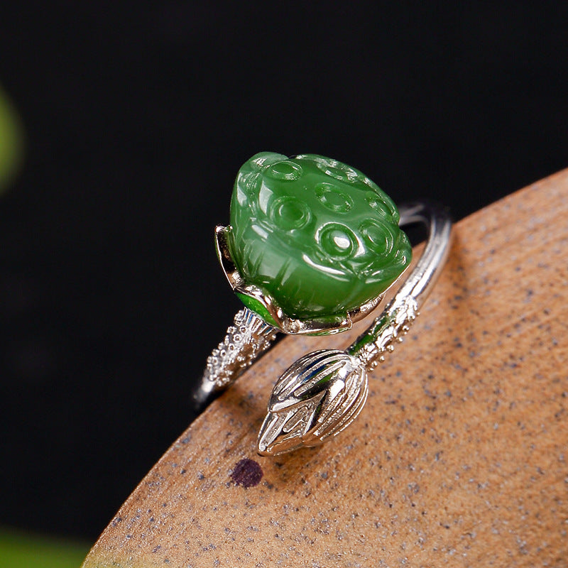 2020 Fashion Silver S925 Pure Silver Antique Mosaic And Tian Bi Yu Lian Peng Lady's High-end Open Harbin Ring Wholesale