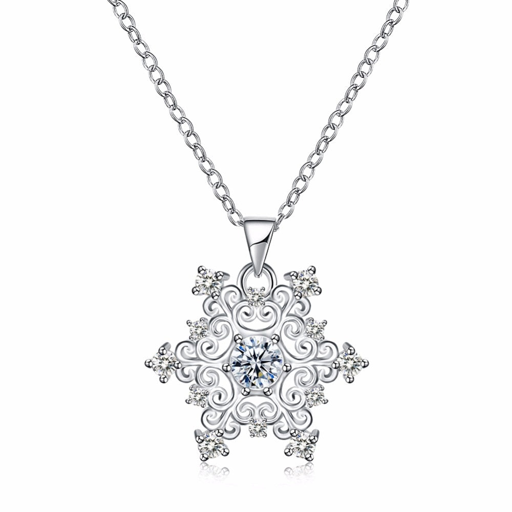 2020 Fashion Sweet Fine 925 stamped silver plated Necklace Snowflake AAA Crystal Zircon Clavicle Chain Woman Necklaces Jewelry