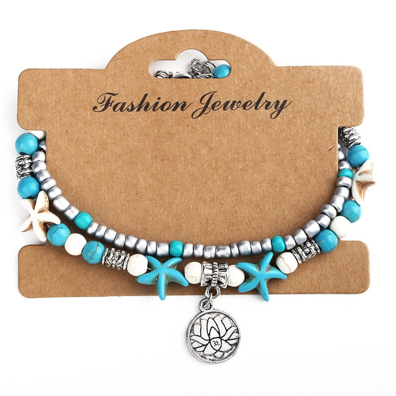2020 Fashion Vintage Shell Anklet Beads Starfish Turtle Anklets For Women Handmade Sandal Statement Bracelet Foot Boho Jewelry