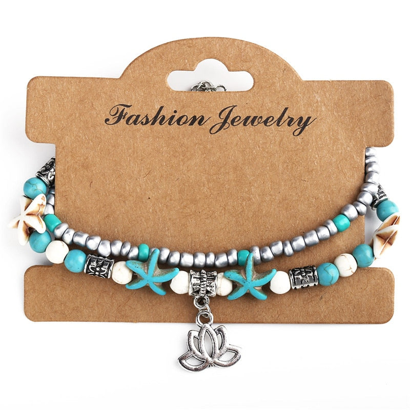 2020 Fashion Vintage Shell Anklet Beads Starfish Turtle Anklets For Women Handmade Sandal Statement Bracelet Foot Boho Jewelry