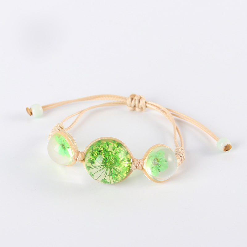 2020 Fashion Woven Adjustable Bracelet Lucky Grass Natural Dried Flower Bracelets Handmade Women Gift Jewelry Ball Glass