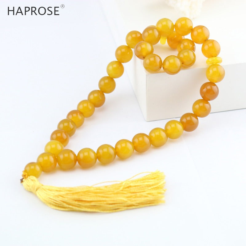 2020 Fashion yellow agate 33 beads Islamic Muslim tasbih Allah Rosary Natural yellow 12mm beads agate bracelet gift Free post