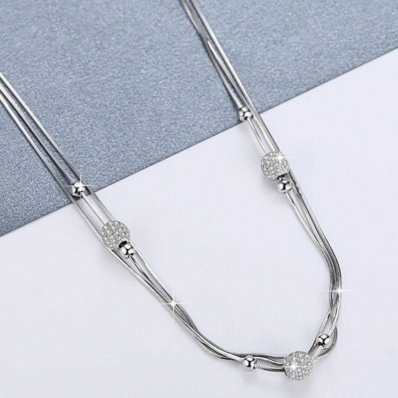 2020 Fine Jewelry S925 sterling Silver Multi Layer Beads Clavicle Necklaces & Pendants For Elegant Lady Birthd Gift