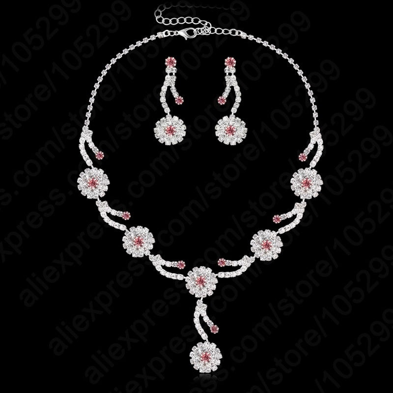 2020   Hot Design Full Rhinestone Cubic Jewellery 925 Sterling Silver Wedding Jewelry Set Earring+Necklace