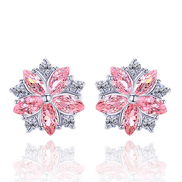 2020 Genuine 100% 925 Sterling Silve Cherry Blossom Stud Earrings for Woman Natural Pink Crystal Jewelry Ear Ornaments Gift