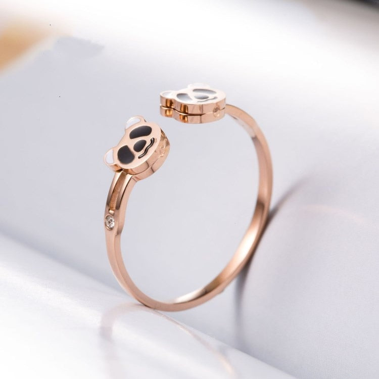 2020 HOT New titanium steel cute bear open ring female Crystal from Austrian Fine Jewelry Simple and stylish Ring For Women