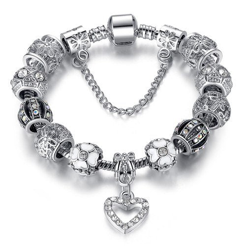 2020 High Quality Heart Charms Beads fit Original Silver Bracelet Crystal Beads Bracelets & Bangles for Women Fashion Jewelry