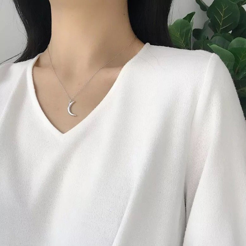 2020 High quality 925 sterling silver simple crescent moon pendant charm chain necklace cute girl women fashion delicate jewelry