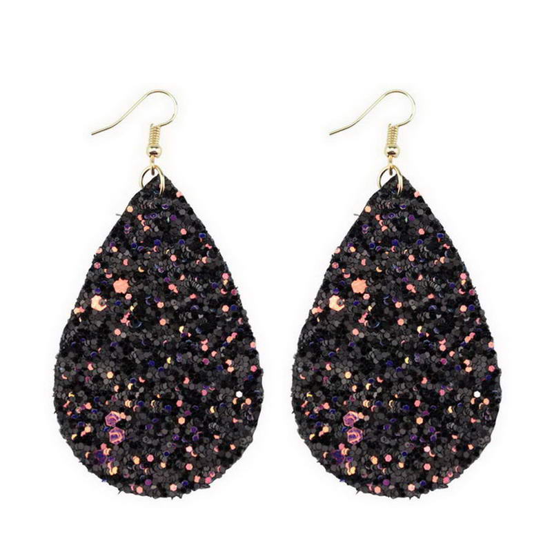 2020 Hot Fashion Glitter Teardrop Leather Earrings for Women Designer Jewelry Big Statement Earrings Wholesale